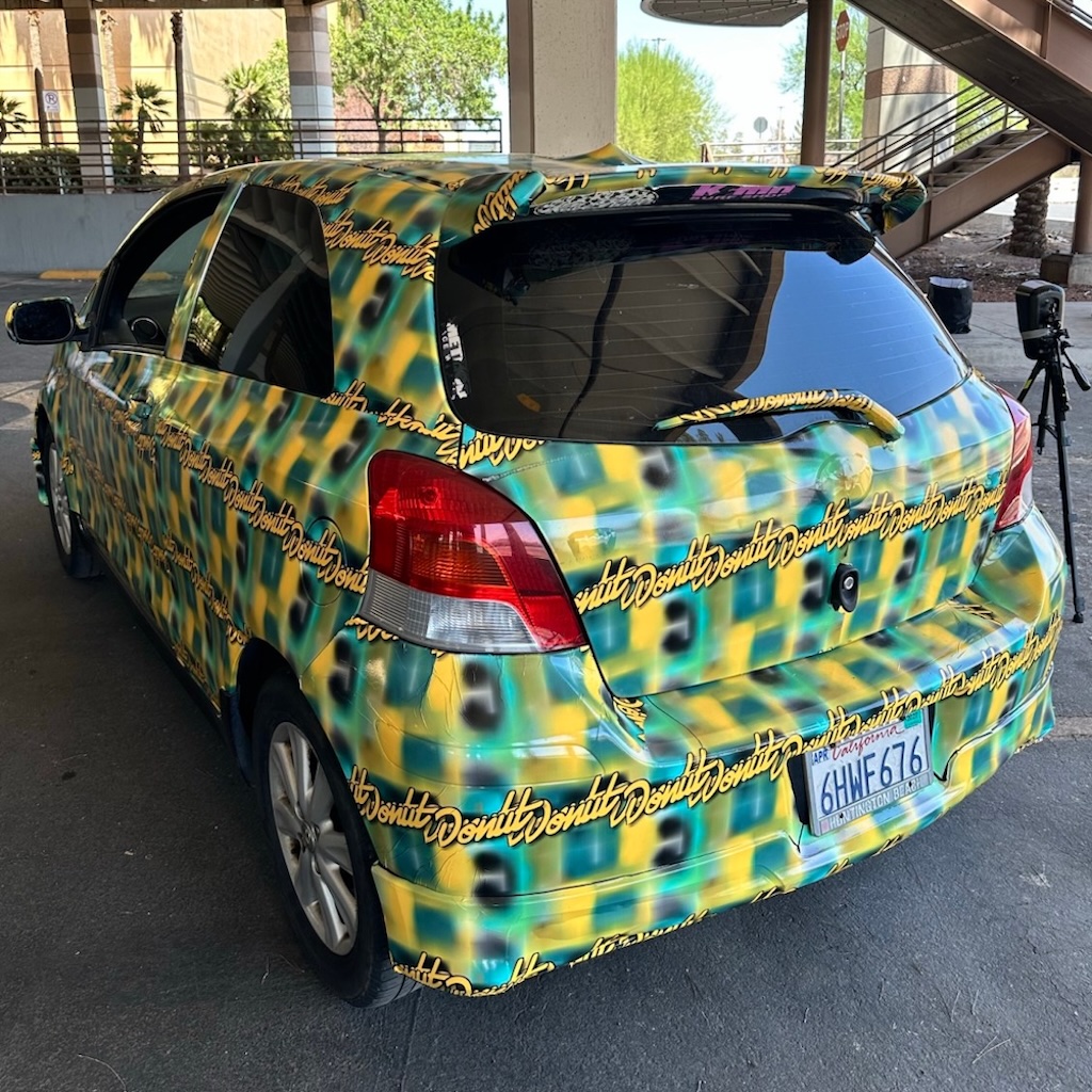A car with a wrap that resists ALPR identification